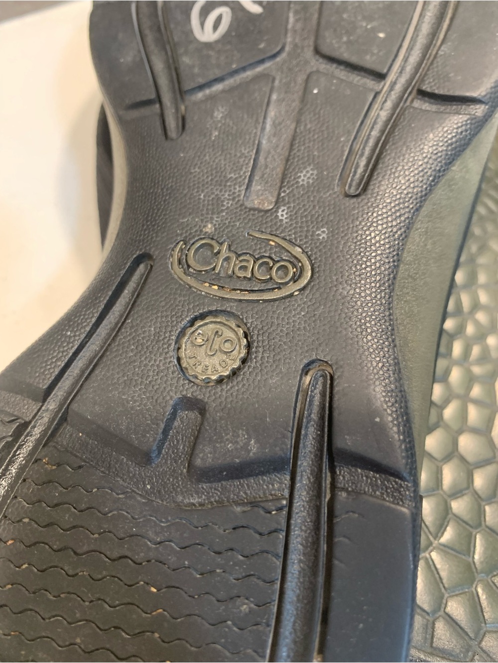 Chaco Mens Classic Flip EcoTread Sandal Black Green Sz 8 Casual Outdoor - Picture 6 of 7
